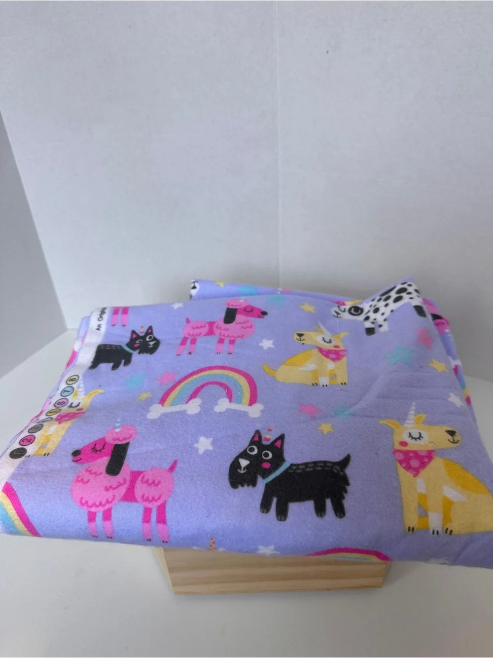 Whimsical Unicorn Dogs & Rainbows Lavender 100% Cotton Flannel 2 Yards
